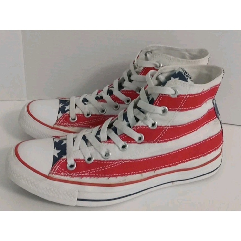 Converse Unisex Red White Blue Flag Taylor Hi Top Sneakers Size Men 8 Women 10 - Picture 2 of 9
